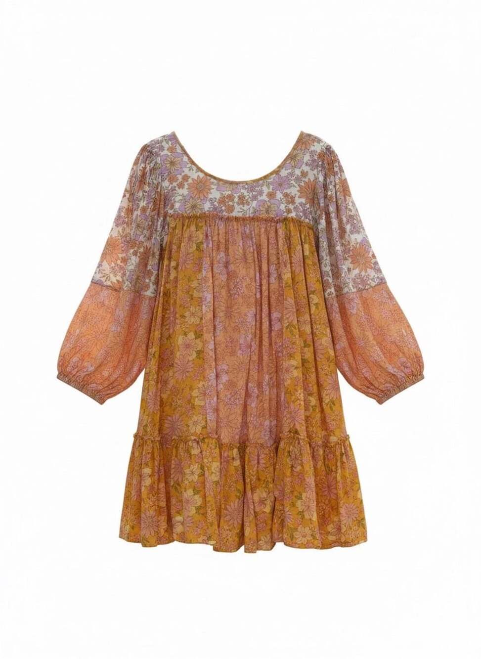 American Eagle Floral Print Long Sleeve Babydoll Mini Dress